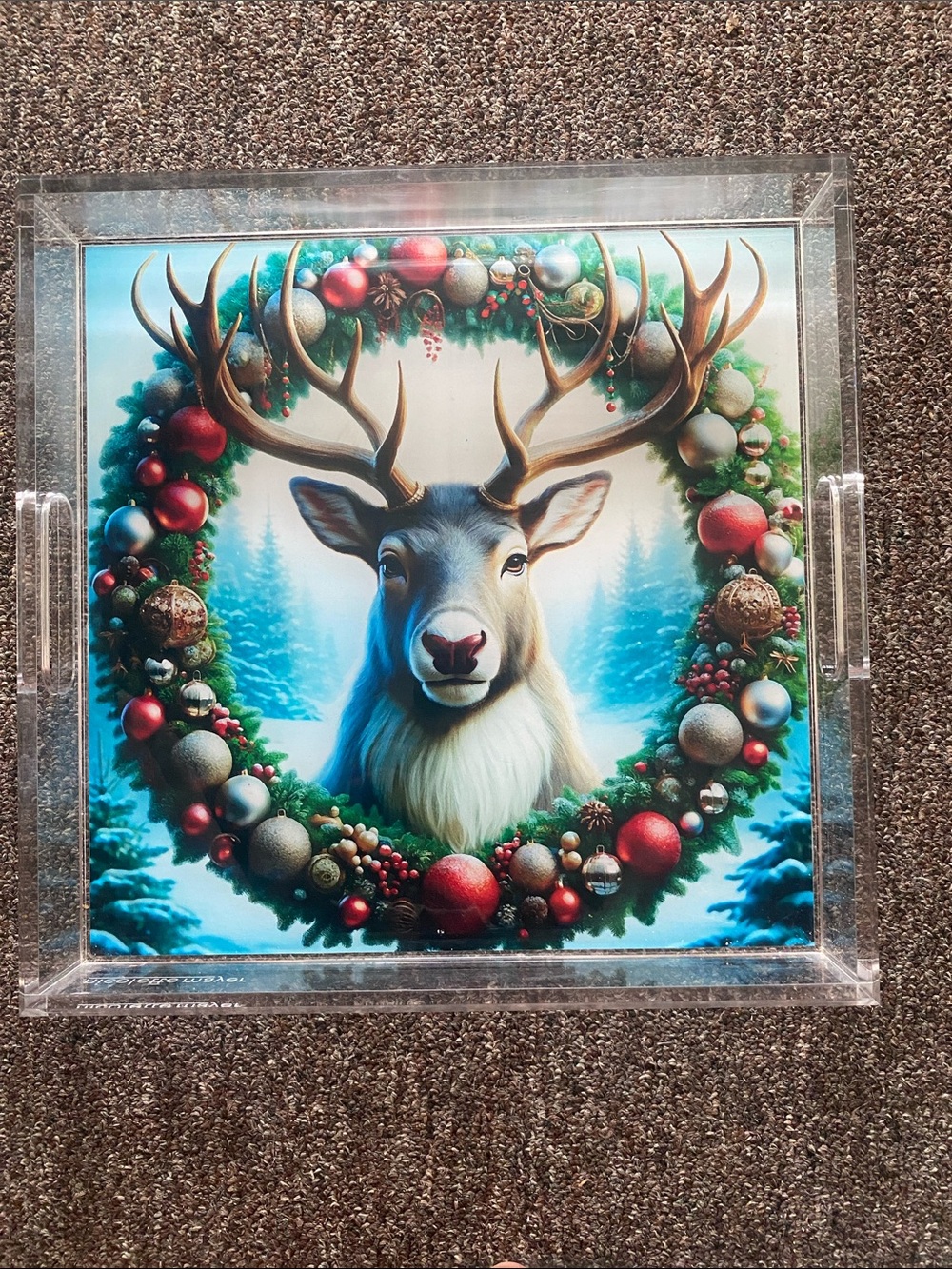 Nicolette Mayer - Holiday Reindeer Wreath tray - Blue/Green